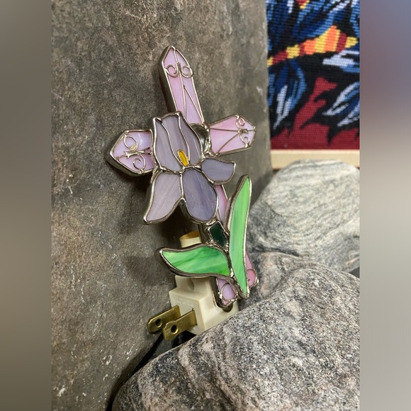 Handmade Stained Glass Cross & Iris Plug-in Night Light. - Picture 2 of 8